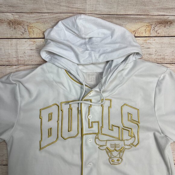 NBA Chicago Bulls White Gold Hooded Button Jersey XL #66 Chicago Short Sleeve - Picture 9 of 12